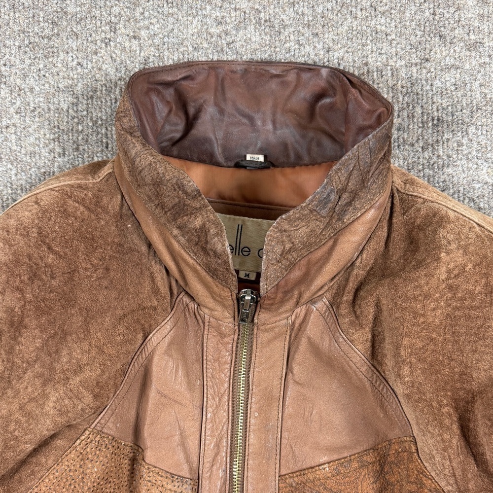 Vintage 80s Leather Suede Paisley Patchwork Bomber Jacket Womens M Brown Western - Picture 5 of 15